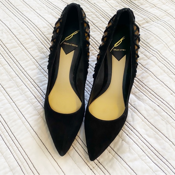 Brian Atwood Vero Cuoio Suede Black & Leopard Real Calf Hair Heels size 6.5 - Picture 7 of 8